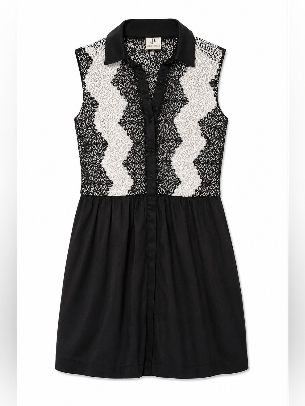 Julia Jordan Black & White Lace Bodice Button Front Dress, 8, EUC